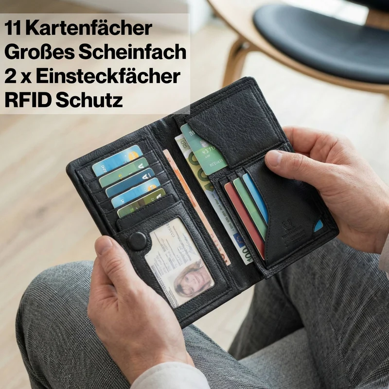 "Kenan" XL Leder Portemonnaie Herren mit Münzfach & RFID für 11 Karten