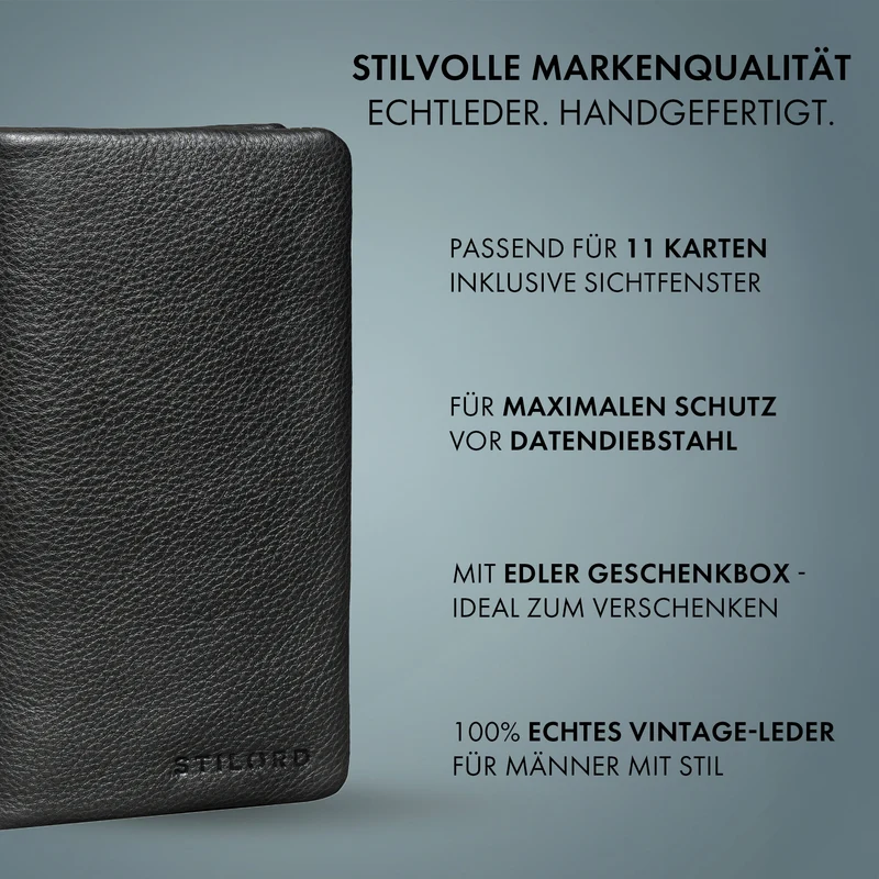 "Kenan" XL Leder Portemonnaie Herren mit Münzfach & RFID für 11 Karten