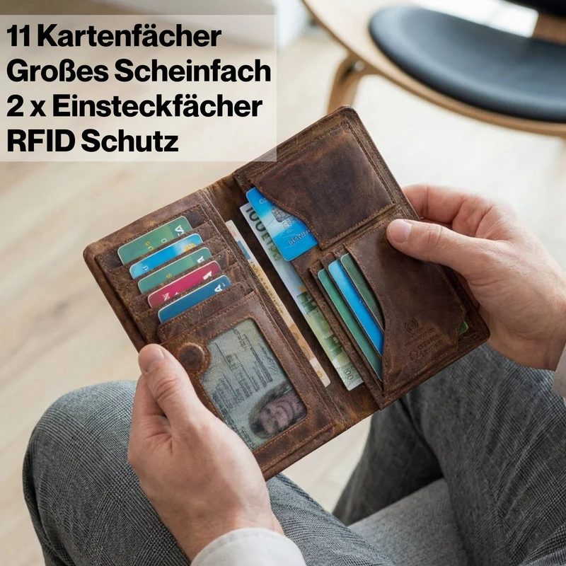 "Kenan" XL Leder Portemonnaie Herren mit Münzfach & RFID für 11 Karten