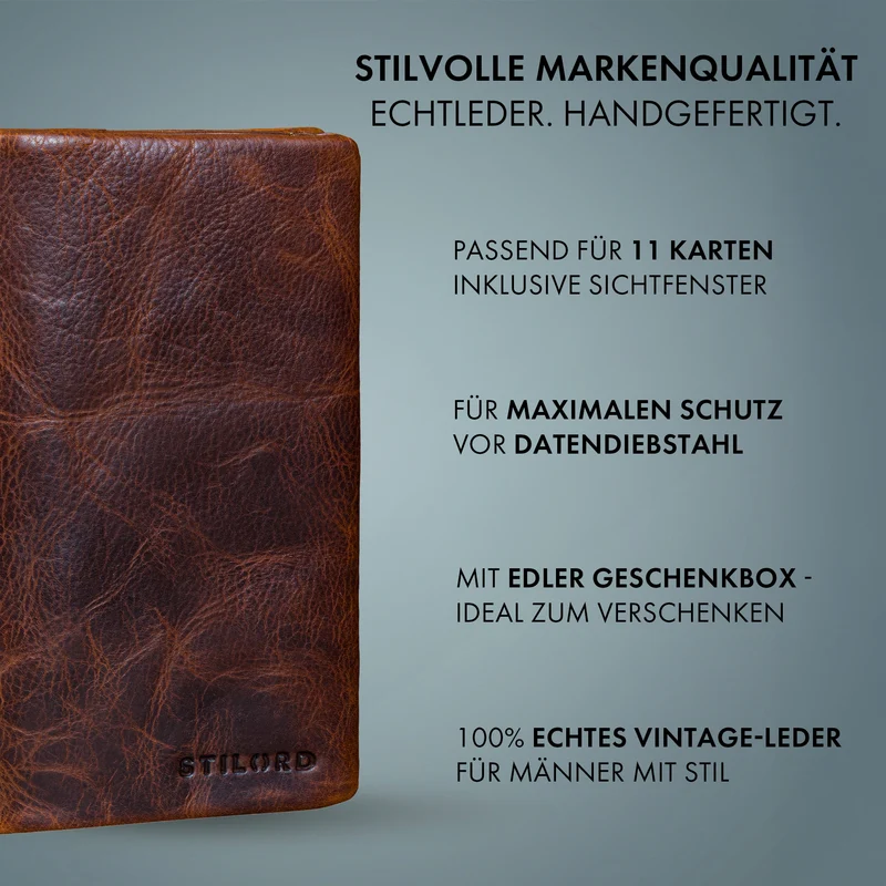 "Kenan" XL Leder Portemonnaie Herren mit Münzfach & RFID für 11 Karten