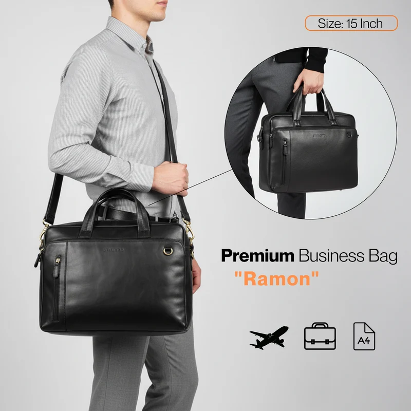 "Ramon" Premium Leder Aktentasche Groß mit Laptopfach 15 Zoll Herren