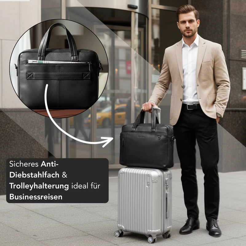 "Ramon" Premium Leder Aktentasche Groß mit Laptopfach 15 Zoll Herren