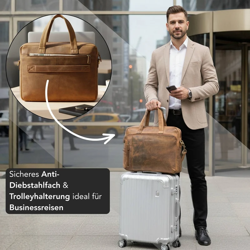 "Ramon" Premium Leder Aktentasche Groß mit Laptopfach 15 Zoll Herren