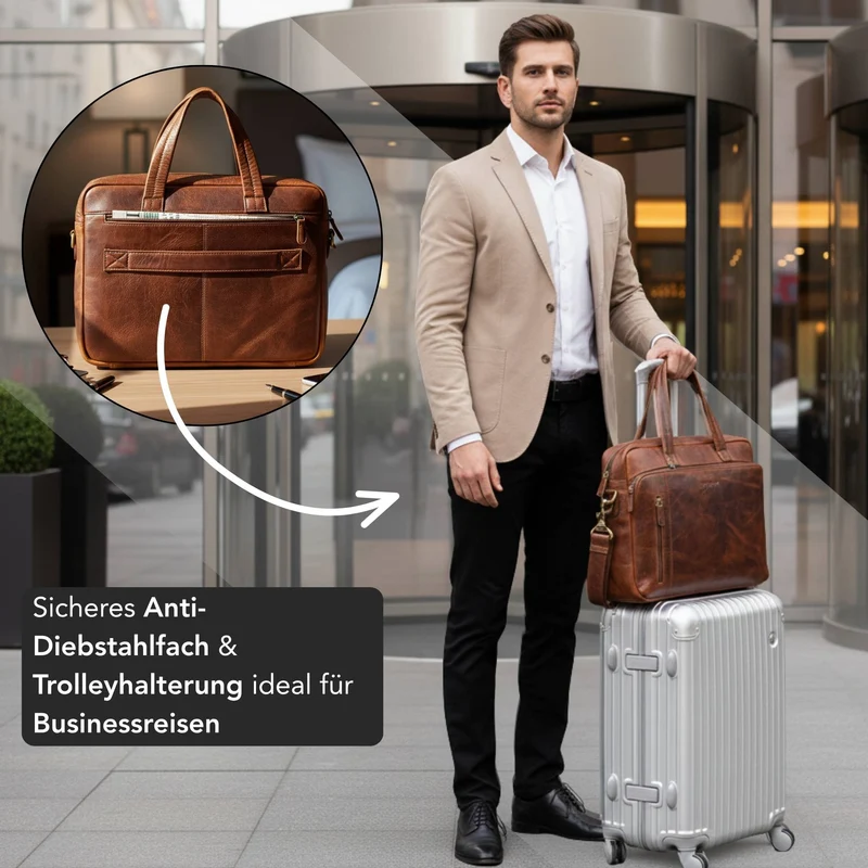 "Ramon" Premium Leder Aktentasche Groß mit Laptopfach 15 Zoll Herren