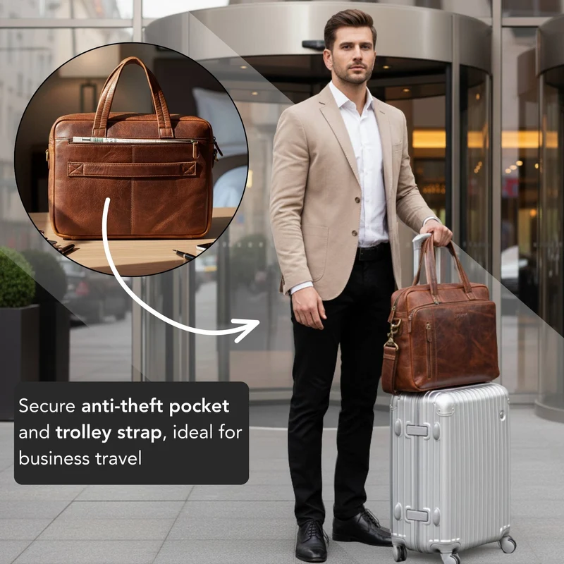"Ramon" Premium Leder Aktentasche Groß mit Laptopfach 15 Zoll Herren