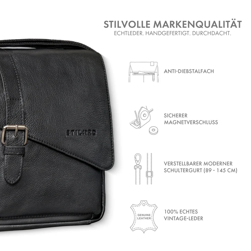 "Ryder" Kleine Vintage Leder Herrenhandtasche zum Umhängen
