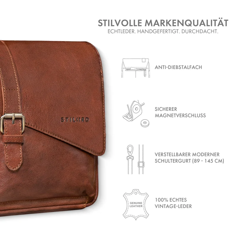 "Ryder" Kleine Vintage Leder Herrenhandtasche zum Umhängen