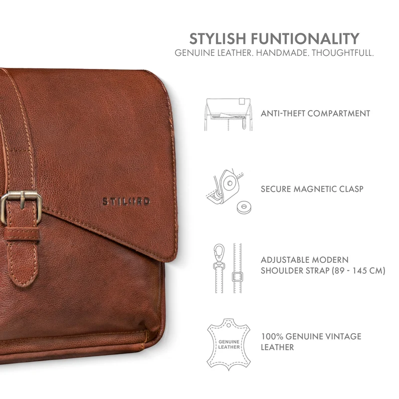 "Ryder" Kleine Vintage Leder Herrenhandtasche zum Umhängen