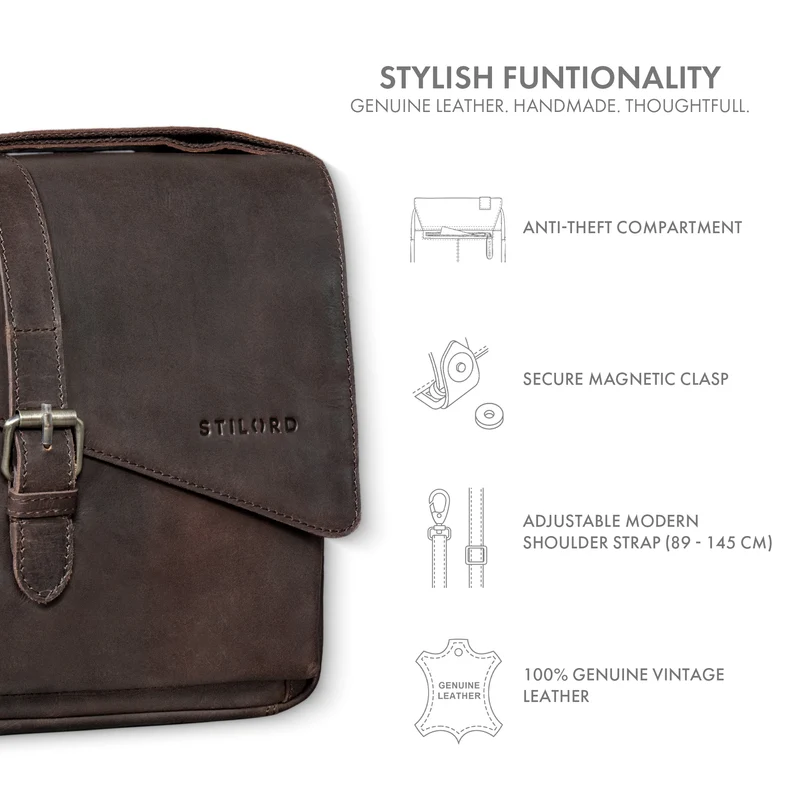 "Ryder" Kleine Vintage Leder Herrenhandtasche zum Umhängen