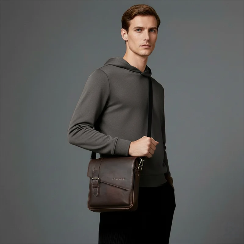 "Ryder" Kleine Vintage Leder Herrenhandtasche zum Umhängen