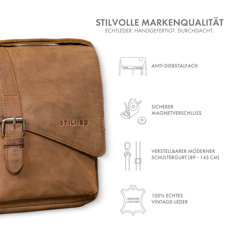 "Ryder" Kleine Vintage Leder Herrenhandtasche zum Umhängen