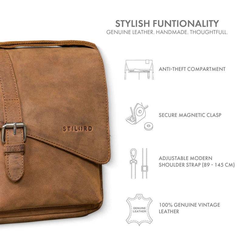 "Ryder" Kleine Vintage Leder Herrenhandtasche zum Umhängen
