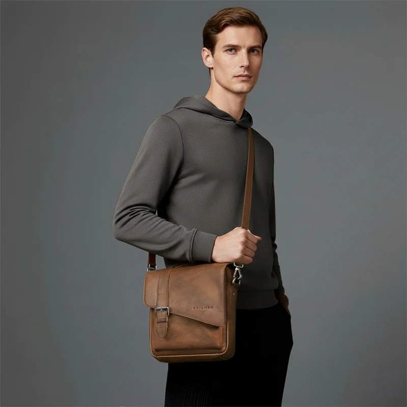 "Ryder" Kleine Vintage Leder Herrenhandtasche zum Umhängen