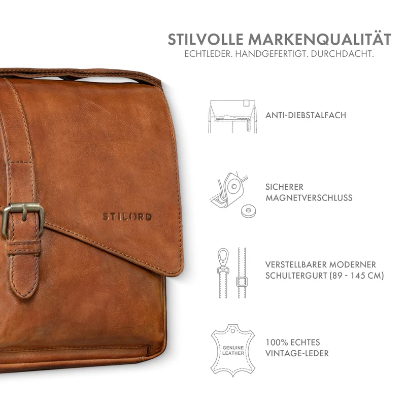 "Ryder" Kleine Vintage Leder Herrenhandtasche zum Umhängen