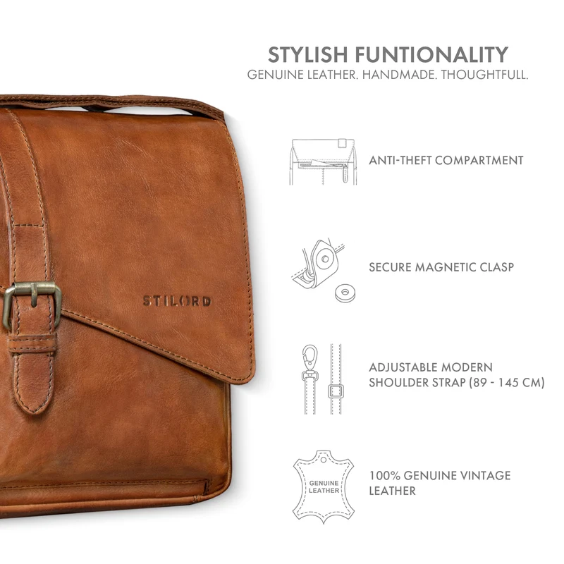 "Ryder" Kleine Vintage Leder Herrenhandtasche zum Umhängen
