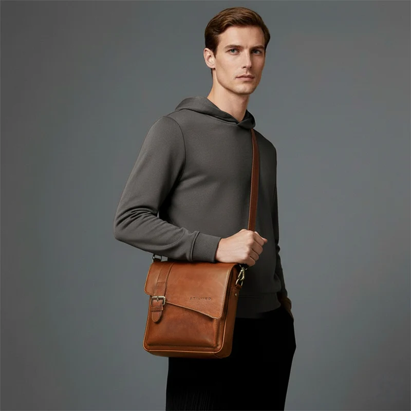 "Ryder" Kleine Vintage Leder Herrenhandtasche zum Umhängen