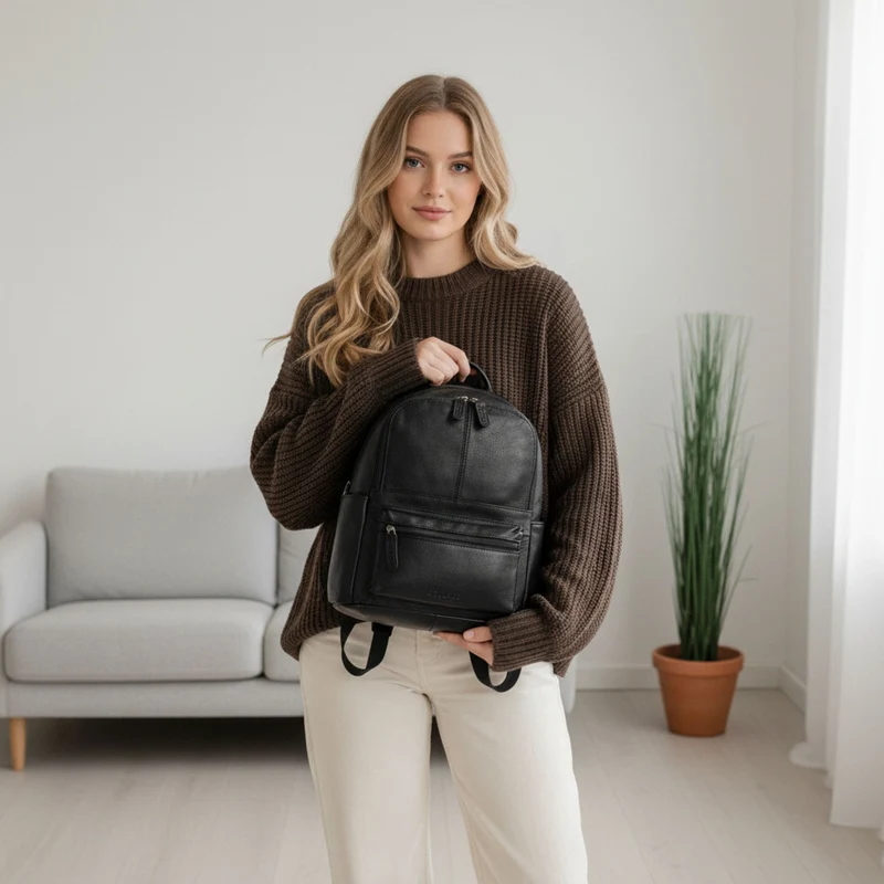 "Marcella" Moderner Kleiner Leder Rucksack Damen 13 Zoll
