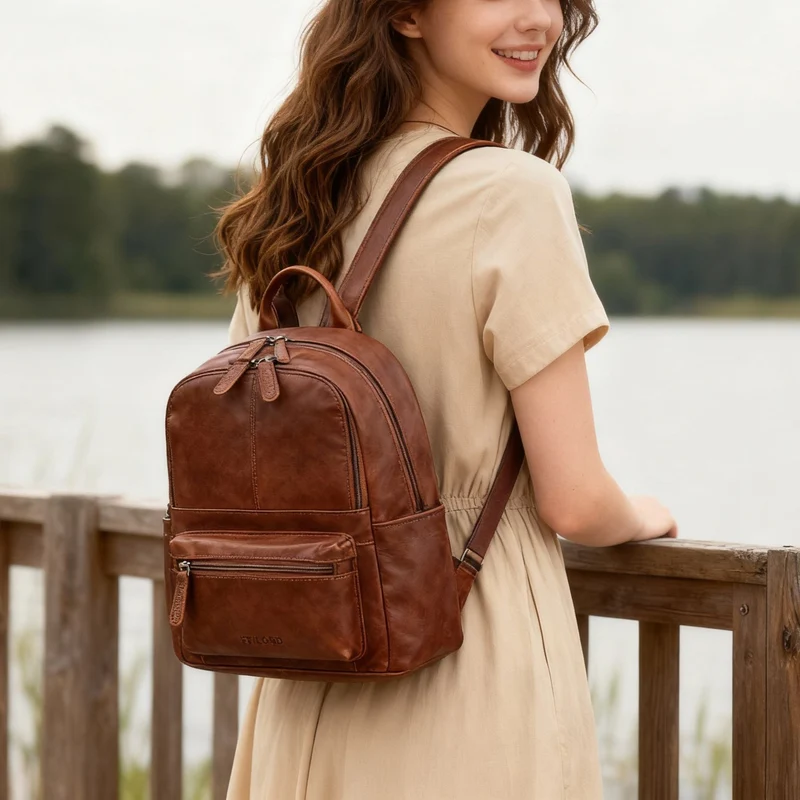 "Marcella" Moderner Kleiner Leder Rucksack Damen 13 Zoll