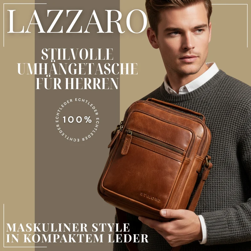 "Lazzaro" Umhängetasche Herren Leder Klein für 10,9 Zoll Tablet