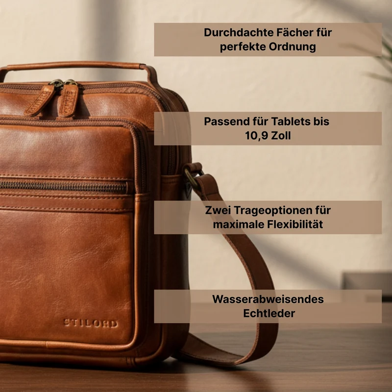 "Lazzaro" Umhängetasche Herren Leder Klein für 10,9 Zoll Tablet