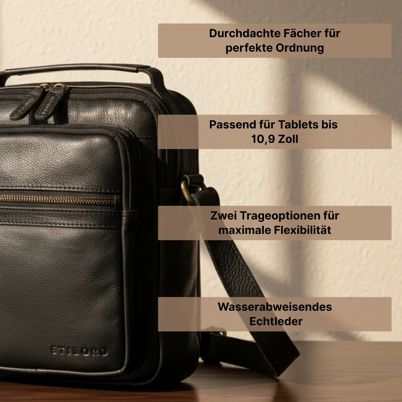 "Lazzaro" Umhängetasche Herren Leder Klein für 10,9 Zoll Tablet