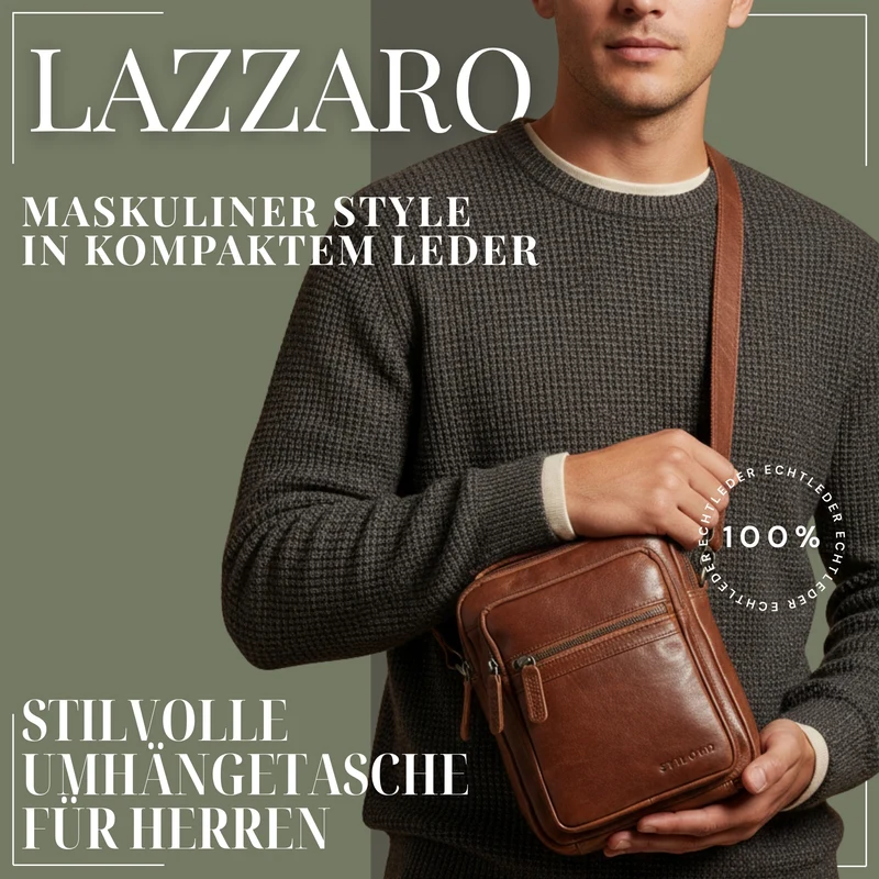 "Lazzaro" Umhängetasche Herren Leder Klein für 10,9 Zoll Tablet