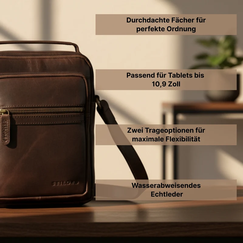 "Lazzaro" Umhängetasche Herren Leder Klein für 10,9 Zoll Tablet