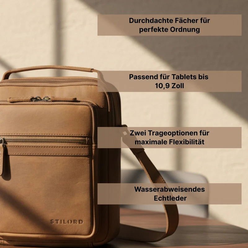 "Lazzaro" Umhängetasche Herren Leder Klein für 10,9 Zoll Tablet