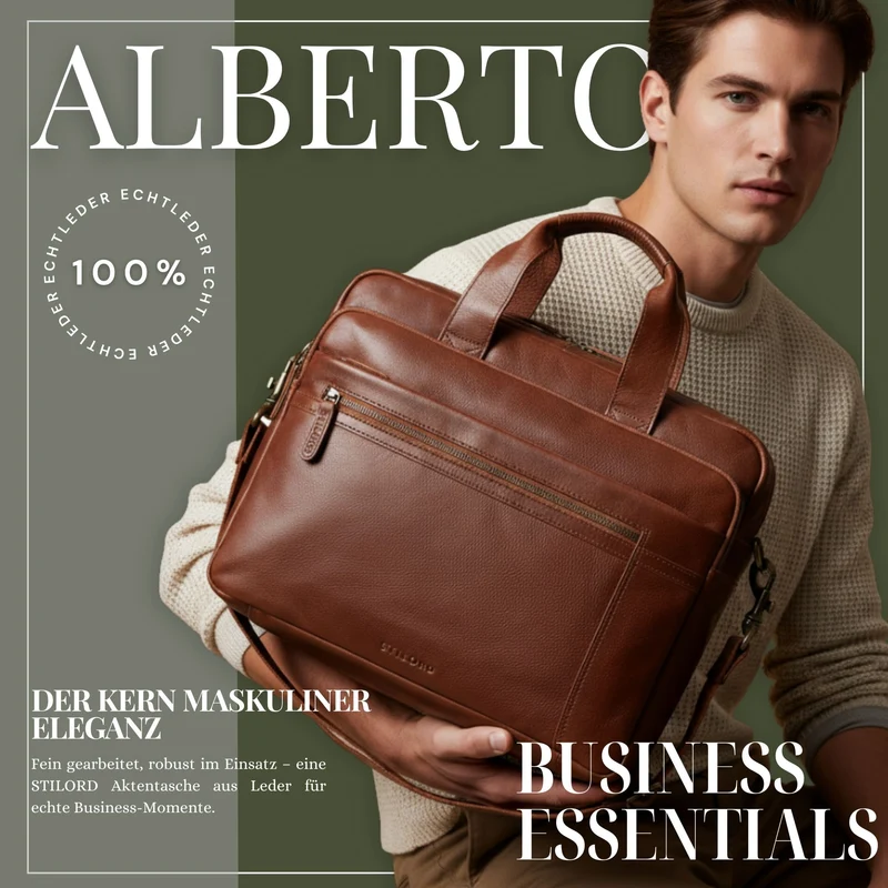 "Alberto" Geräumige Laptoptasche 15.6 Zoll Leder für Herren