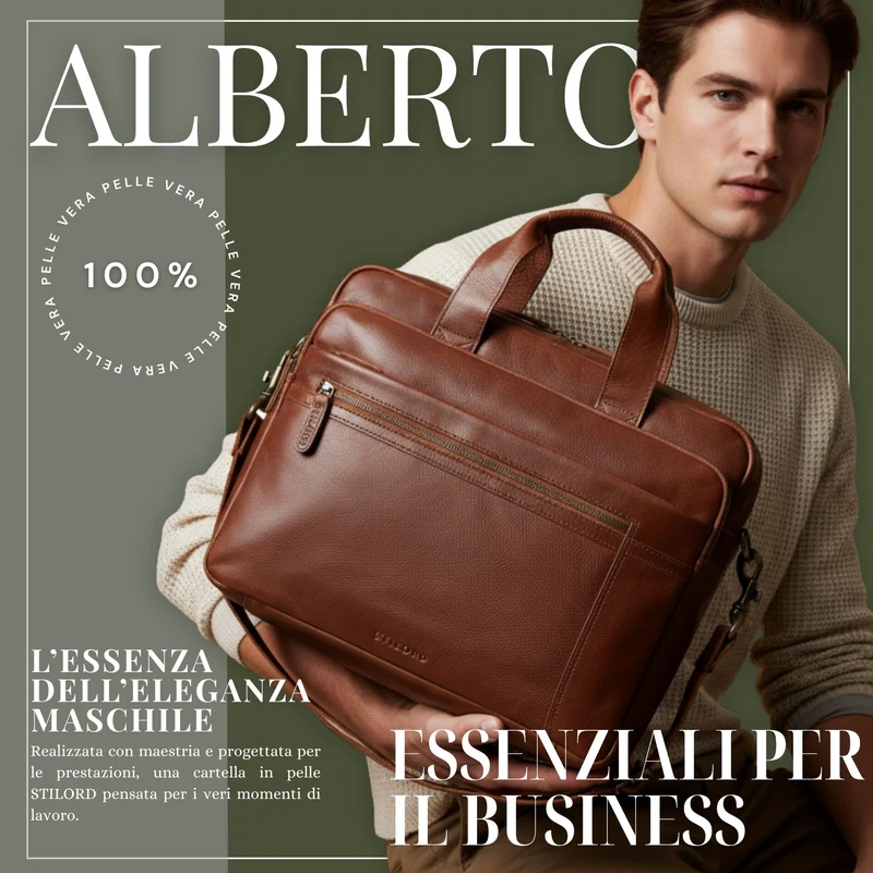 "Alberto" Geräumige Laptoptasche 15.6 Zoll Leder für Herren
