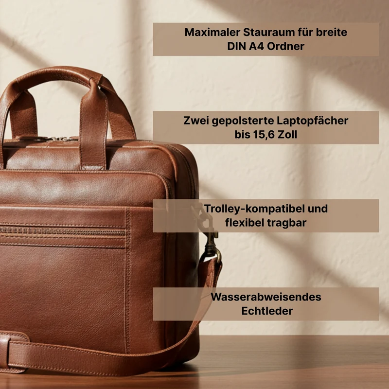 "Alberto" Geräumige Laptoptasche 15.6 Zoll Leder für Herren