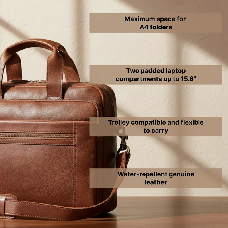 "Alberto" Geräumige Laptoptasche 15.6 Zoll Leder für Herren