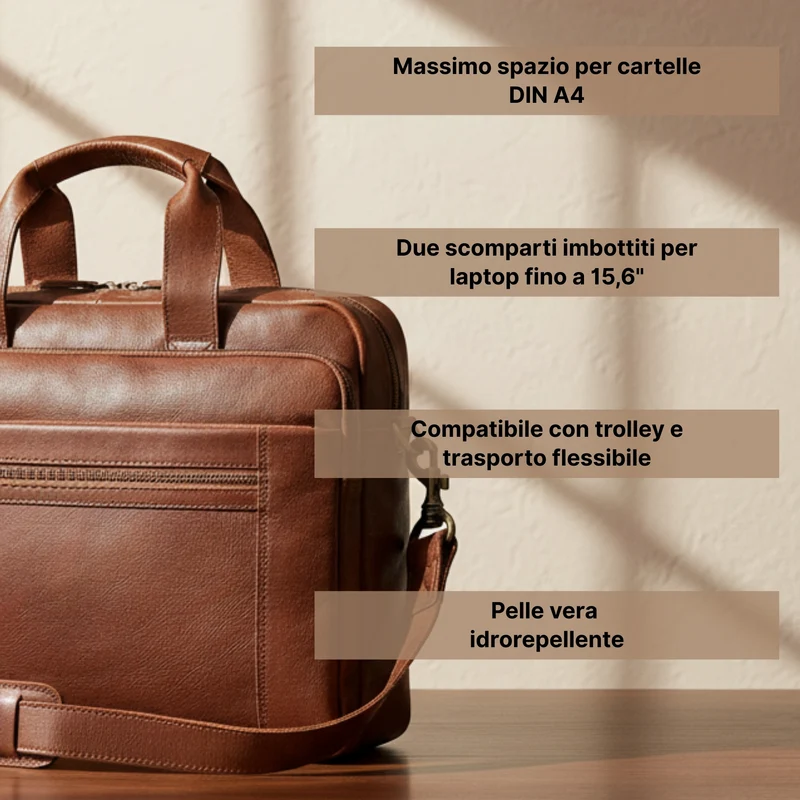 "Alberto" Geräumige Laptoptasche 15.6 Zoll Leder für Herren