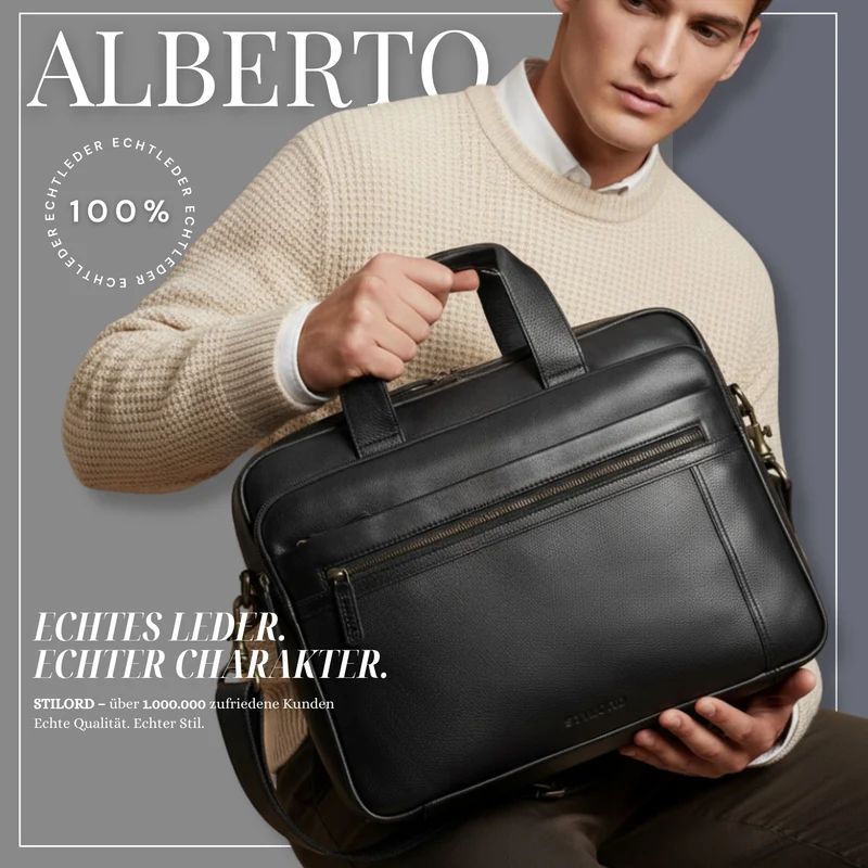 "Alberto" Geräumige Laptoptasche 15.6 Zoll Leder für Herren