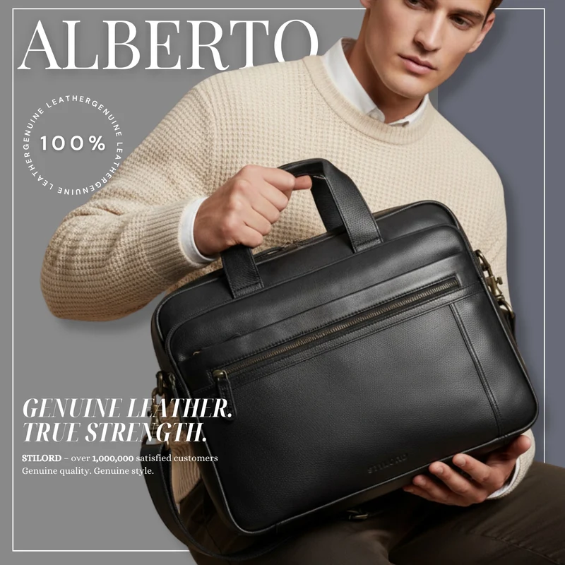 "Alberto" Geräumige Laptoptasche 15.6 Zoll Leder für Herren