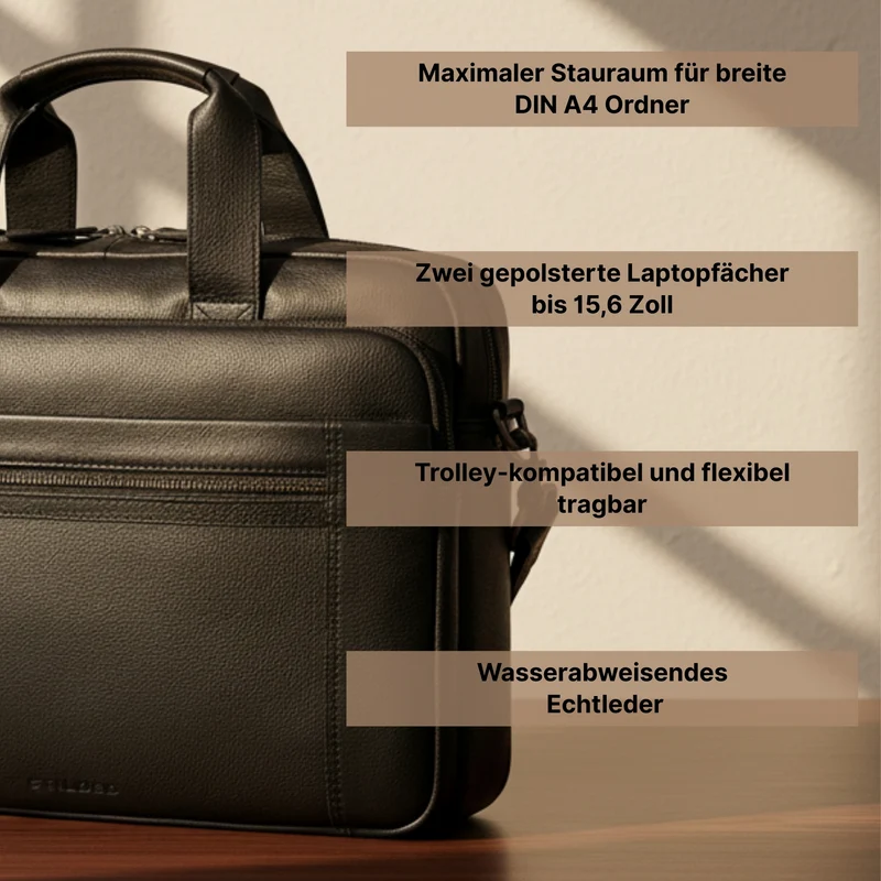 "Alberto" Geräumige Laptoptasche 15.6 Zoll Leder für Herren