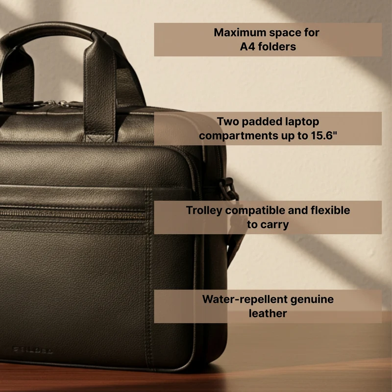 "Alberto" Geräumige Laptoptasche 15.6 Zoll Leder für Herren