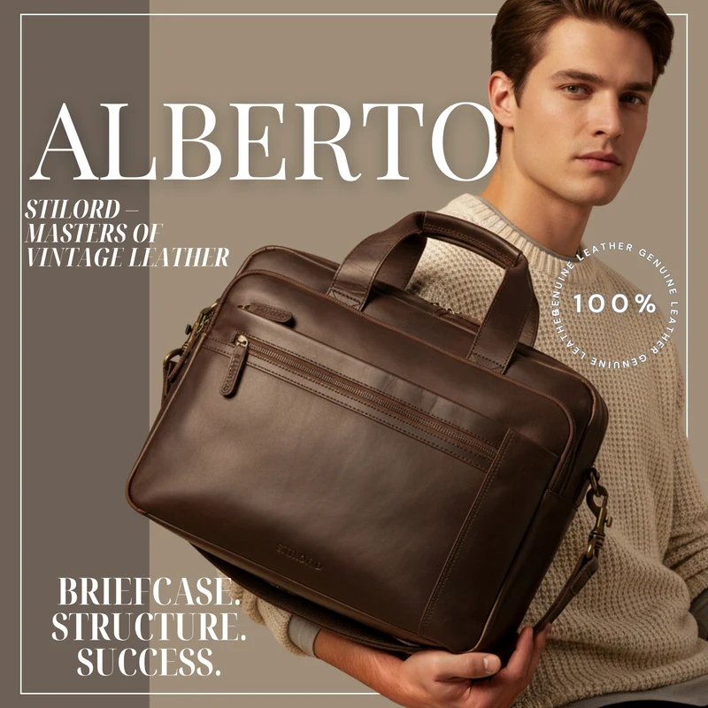 "Alberto" Geräumige Laptoptasche 15.6 Zoll Leder für Herren