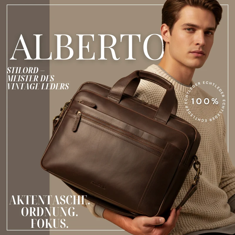 "Alberto" Geräumige Laptoptasche 15.6 Zoll Leder für Herren