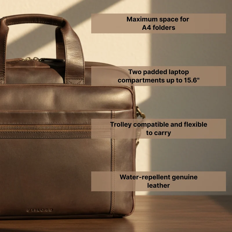 "Alberto" Geräumige Laptoptasche 15.6 Zoll Leder für Herren