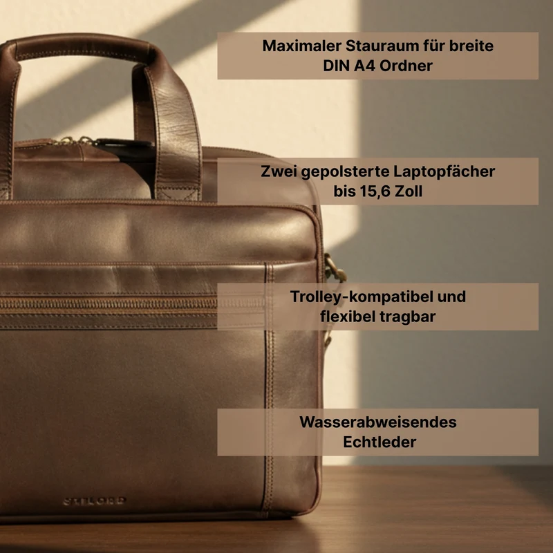 "Alberto" Geräumige Laptoptasche 15.6 Zoll Leder für Herren