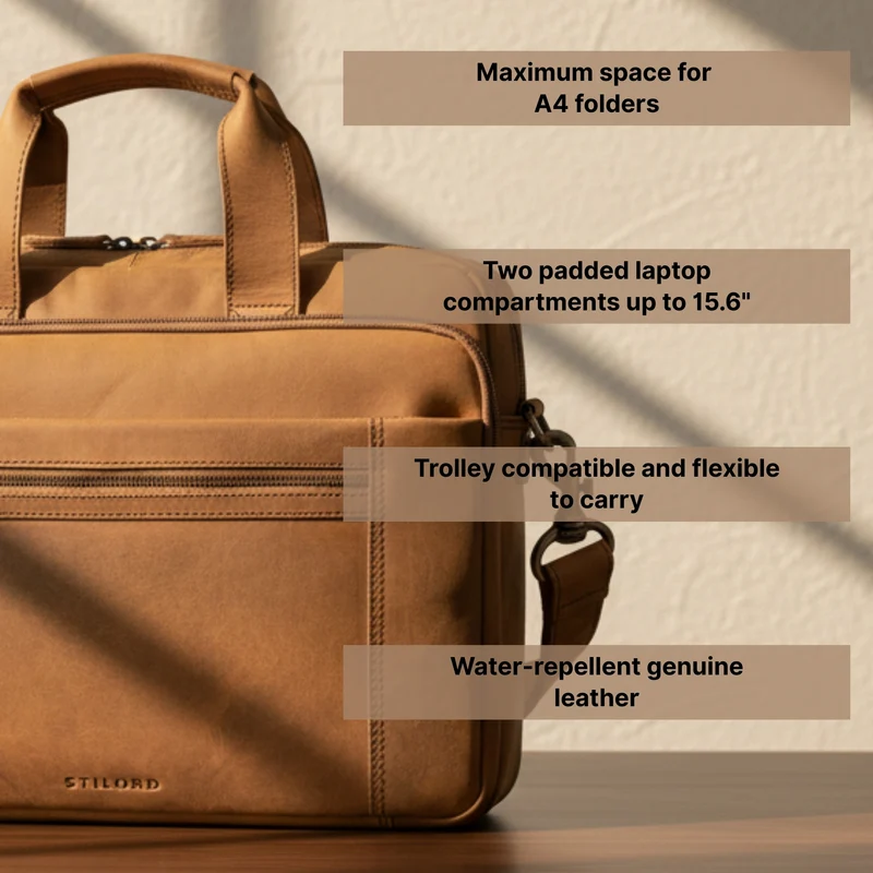 "Alberto" Geräumige Laptoptasche 15.6 Zoll Leder für Herren