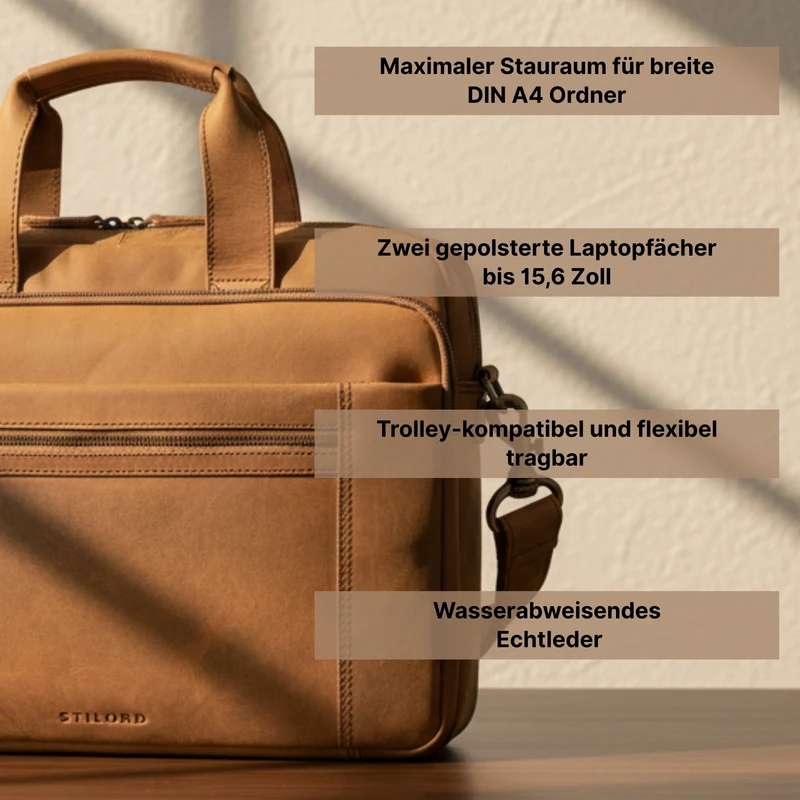 "Alberto" Geräumige Laptoptasche 15.6 Zoll Leder für Herren