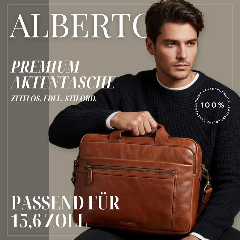 "Alberto" Geräumige Laptoptasche 15.6 Zoll Leder für Herren