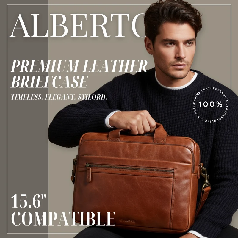 "Alberto" Geräumige Laptoptasche 15.6 Zoll Leder für Herren