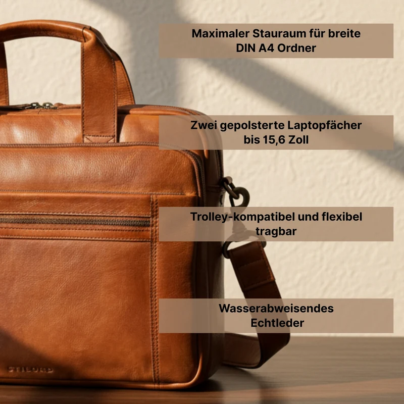 "Alberto" Geräumige Laptoptasche 15.6 Zoll Leder für Herren