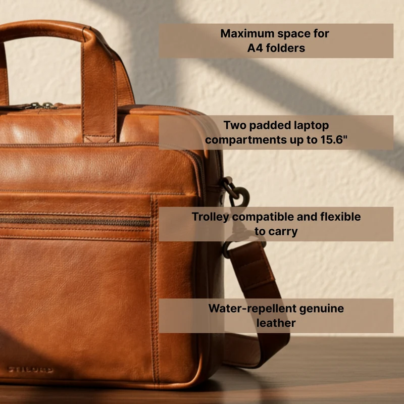 "Alberto" Geräumige Laptoptasche 15.6 Zoll Leder für Herren
