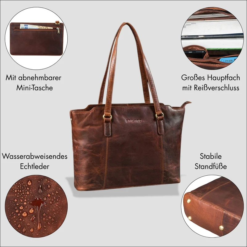 "Livia" Leder Shopper Tasche Damen Groß 2-teiliges Set mit Clutch
