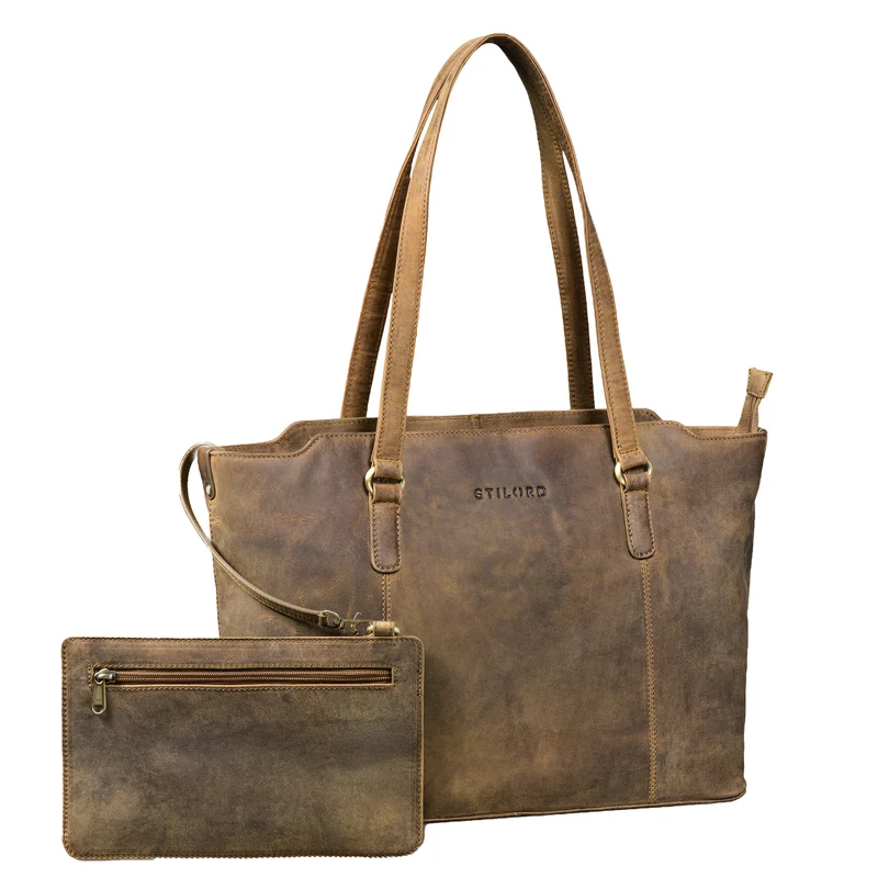 "Livia" Leder Shopper Tasche Damen Groß 2-teiliges Set mit Clutch