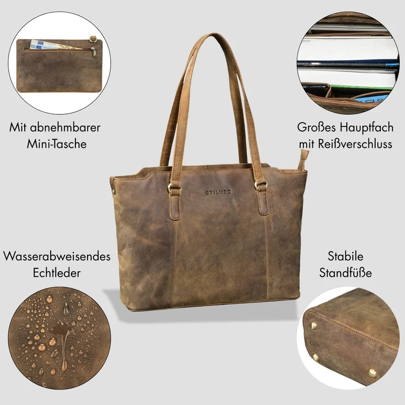"Livia" Leder Shopper Tasche Damen Groß 2-teiliges Set mit Clutch